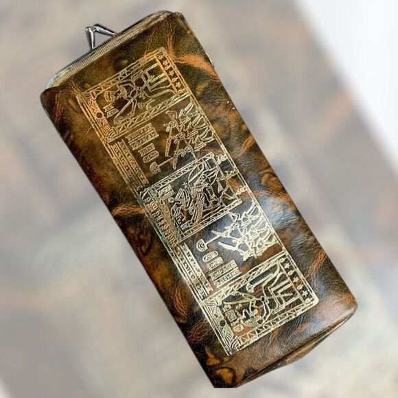 Vintage Coin Purse Wallet Kiss Lock Egyptian Tortishell Gold Hieroglyphs - Picture 1 of 8